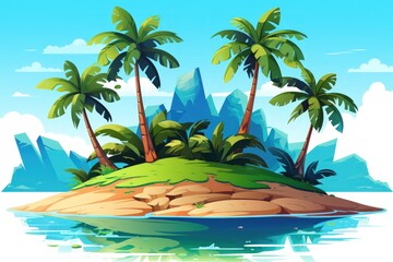Obraz premium Tropical island with palm trees. Summer vacation illustration.