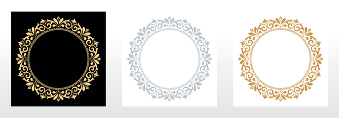 Set of decorative frames Elegant vector element for design in Eastern style, place for text. Floral black , golden and gray borders. Lace illustration for invitations and greeting cards