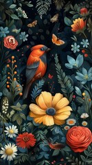 Obraz premium Nature's Vibrant Tapestry: Blooming Botanicals, Radiant Wildlife, and the Enchanting Cycles of Seasons. Photorealistic landscape captures the breathtaking beauty and harmonious diversity of the natura