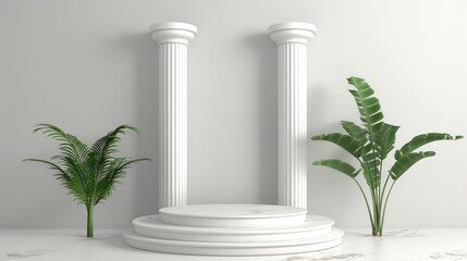 White Podium with Three Pillars
