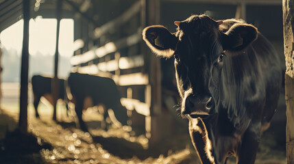 Cows in a Barn: A Detailed Stock Photography Shot. Generative AI