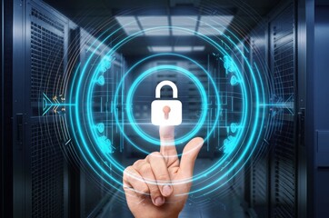 Cyber security, privacy, protection technology concept on screen.