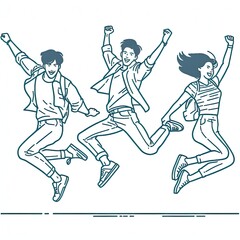 Obraz premium happiness, freedom, motion, diversity and people cartoon illustration concept - international group of happy smiling men and women jumping over white background
