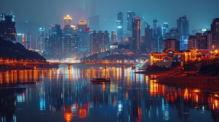 Obraz premium city harbor at night