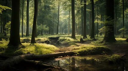 Obraz premium A forest with trees and wildlife, highlighting reforestation and habitat preservation, saving earth concept