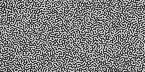 Turing reaction diffusion monochrome seamless pattern with chaotic motion. Linear design with biological shapes. Organic lines in Memphis. abstract truing organic wallpaper background.