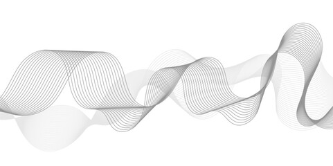 Abstract grey, white smooth element swoosh speed wave modern stream background. Wave with lines created using blend tool. Abstract frequency sound wave lines and twisted curve lines background.