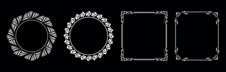 Set of decorative frames Elegant vector element for design in Eastern style, place for text. Floral black and white borders. Lace illustration for invitations and greeting cards.