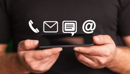 Business person with Smart Phone and Chat icons.