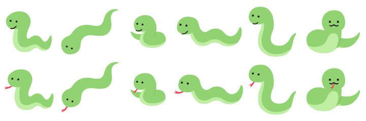 ゆるい蛇のベクターイラストセット。干支、十二支、へび、年賀	