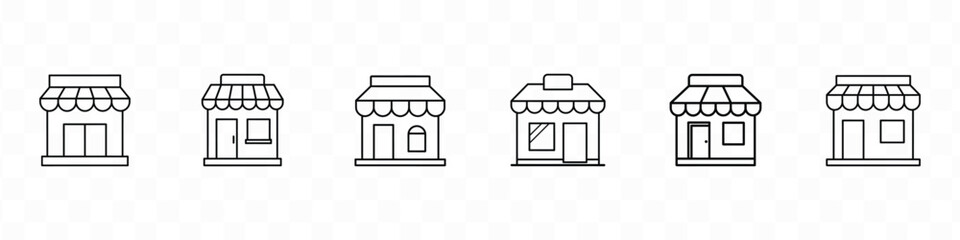 Set of store icon line design. Store vector illustration, store icon, Store building set design. Store icon set, Shop icon, Store vector solid icon style illustration.