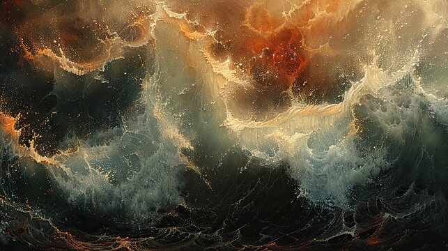 An abstract image of waves crashing against a wall, breaking it down, symbolizing the power of freedom against oppression.