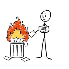 illustration of a stick figure burning paper