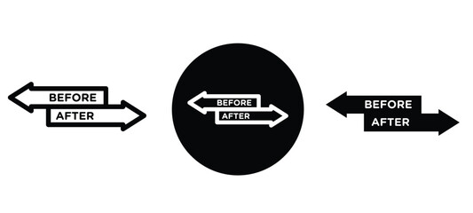 set of labels showing before and after, before and after with arrows, filled and outlined styles before and after icon set