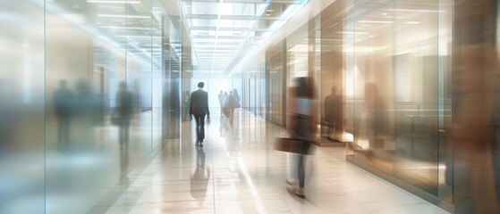 Business Professionals Walking in Modern Office Corridor.