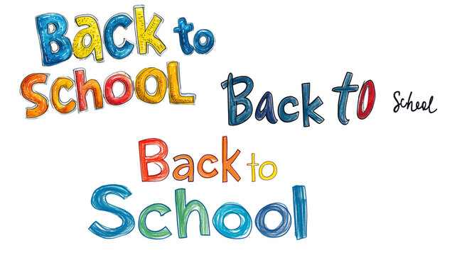 set of Back to school text in the style of children's native drawing, isolated background 