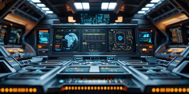 Futuristic Command Table in High Tech Spaceship Bridge for Sci Fi Collectibles and Product Concepts