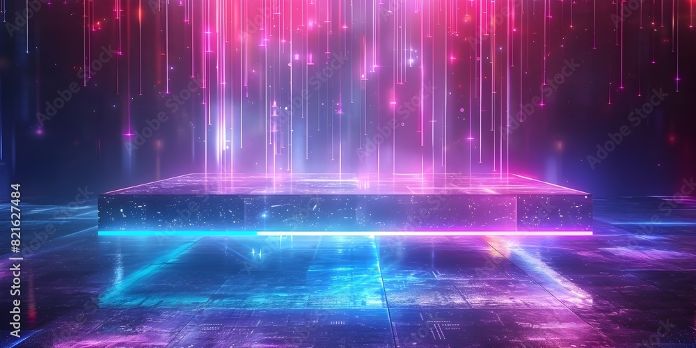 Aufkleber floating holographic table in vibrant cyber futuristic environment for tech product concept display