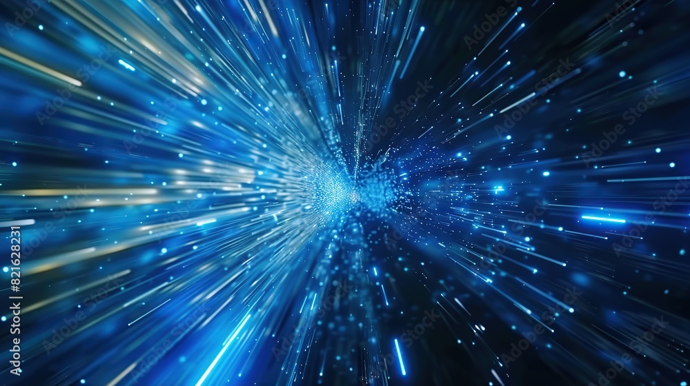Poster blue light with tunnel in the middle for internet connection speed and digital data transmission con