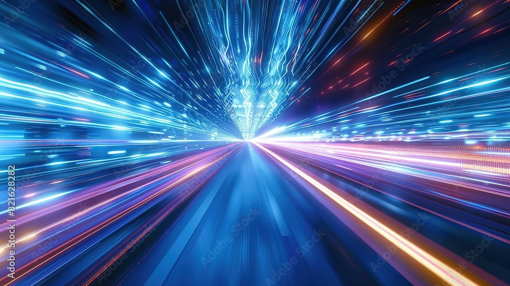 Poster blue light with tunnel in the middle for internet connection speed and digital data transmission con