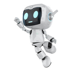 Cute and small artificial intelligence personal assistant robot jump isolated