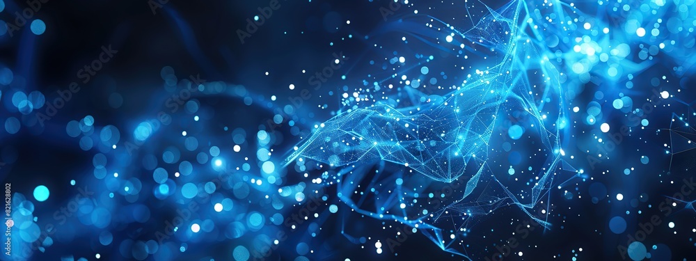 Poster futuristic blue dots waves for digital processing, network connection and digital communication conc