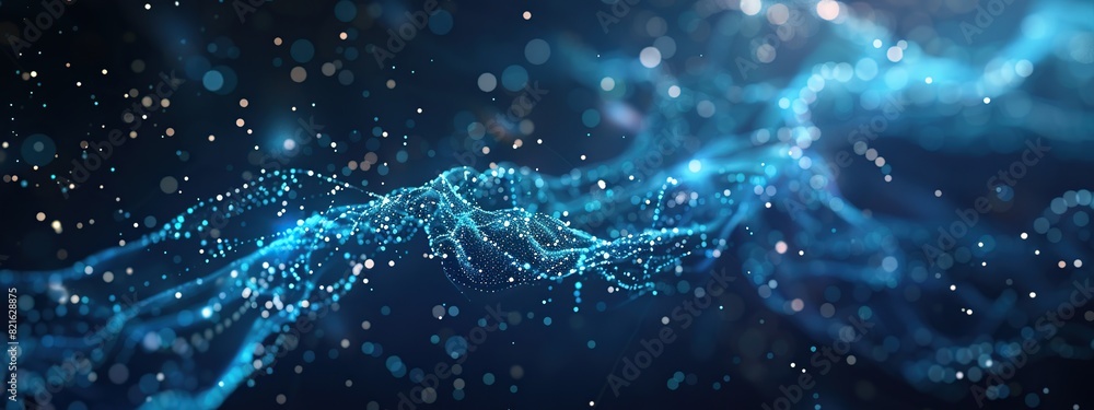 Poster futuristic blue dots waves for digital processing, network connection and digital communication conc