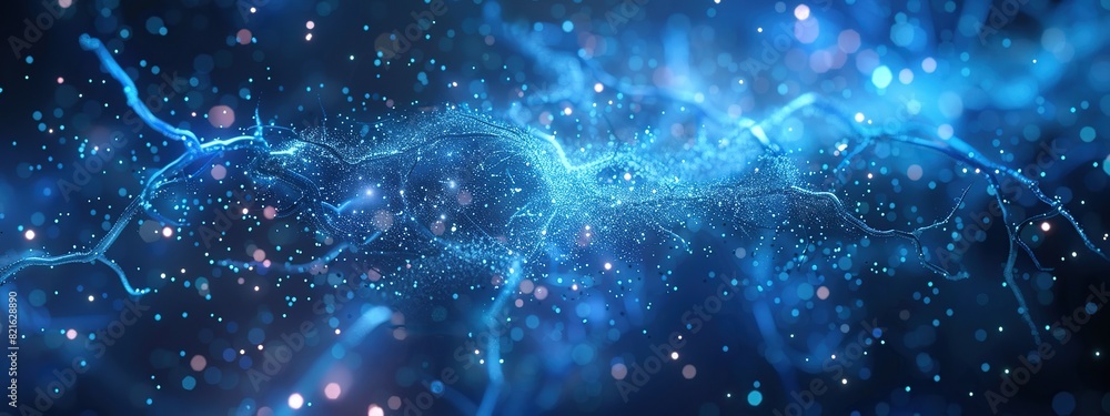 Poster futuristic blue dots waves for digital processing, network connection and digital communication conc