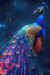 colorful peacock standing on colorful background © Niks Ads