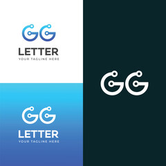 Technology GG letter logo design template elements. Modern abstract digital alphabet letter logo.