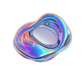 Holographic liquid metal wavy shape. Colorful holographic texture. Iridescent melted substance.