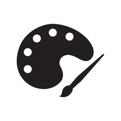 Painter palette and paint brush icon vector icon black isolated.