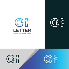 Technology GI, IG letter logo design template elements. Modern abstract digital alphabet letter logo.