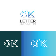 Technology GK, KG letter logo design template elements. Modern abstract digital alphabet letter logo.