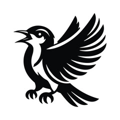 Nightingales Animal Black Silhouette Vector With White Color Background