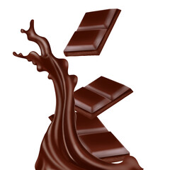 chocolate bar splash isolated on transparent background 