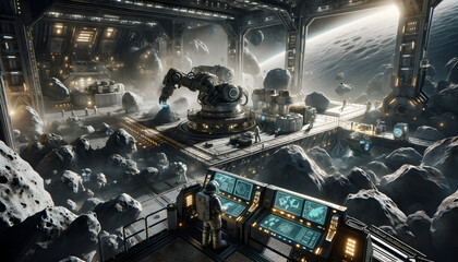 Futuristic Asteroid Mining Operation in Space Station