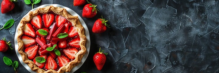 the concept of national strawberry rhubarb pie day, copy space - Powered by Adobe