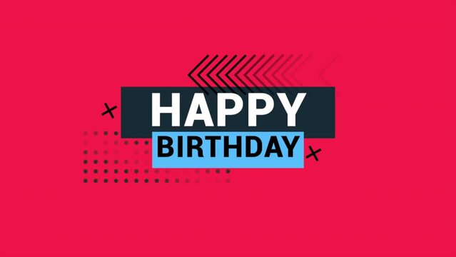 A modern and vibrant birthday greeting! Happy Birthday stands out in red on a red background, alongside trendy geometric shapes. Celebrate in style!