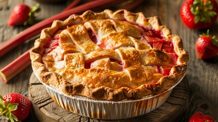 the concept of national strawberry rhubarb pie day, copy space