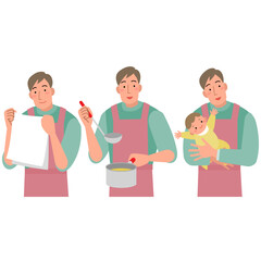 家事や育児をする若い男性の上半身セット © marunouchi