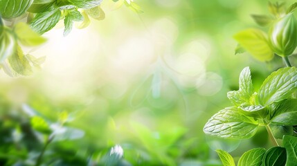 Beautiful nature view mint leaf on blurred greenery background under sunlight with bokeh and copy space using as background natural mints plants landscape, ecology wallpaper concept.