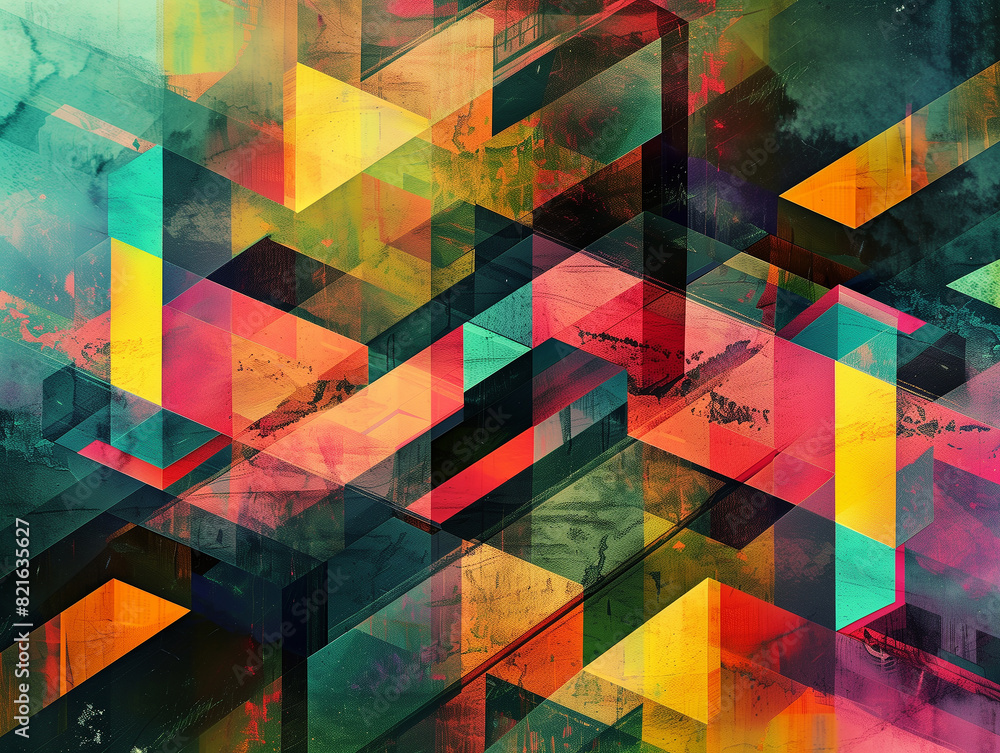 Aufkleber abstract geometric shapes with vibrant colors and dynamic patterns creating a modern and artistic vi