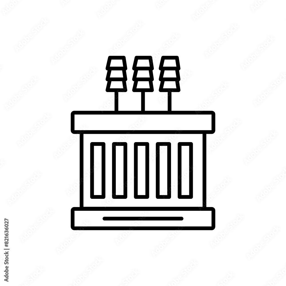 Poster electric transformer line icon, vector flat simple illustration for web and app on white background.