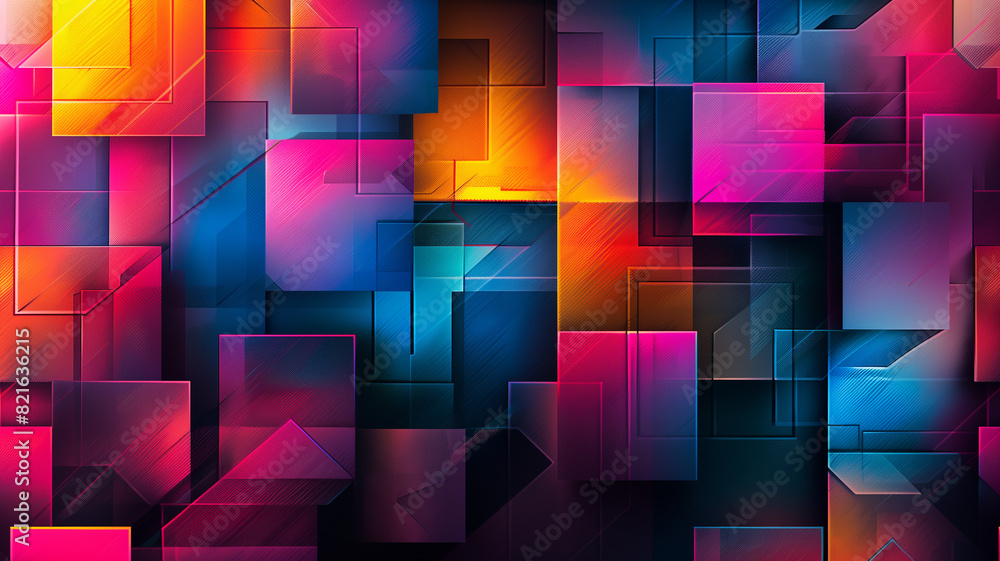 Aufkleber Vibrant abstract geometric background with colorful overlapping squares and rectangles, creating a dynamic and modern visual effect.