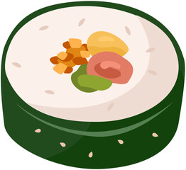 Gimbap or Korean Seaweed Rice Rolls.  Traditional Korean Food Gimbap or Kimbap. Rice, meat, Kim chi and vegetables roll with seaweed. Authentic Asian food, Korean street food, a slice of rice roll..