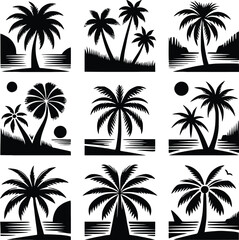 Fototapeta premium Palm tree silhouette vector