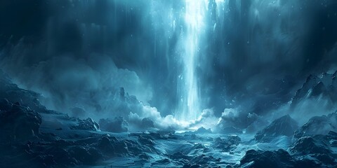 Fototapeta premium Powerful and Mysterious Underwater Waterfall Cascading from Rugged Cliffs into Turbulent Ocean Depths