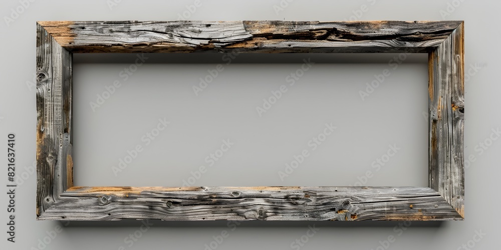 Poster rustic weathered wooden frame on plain light gray background isolated with copy space