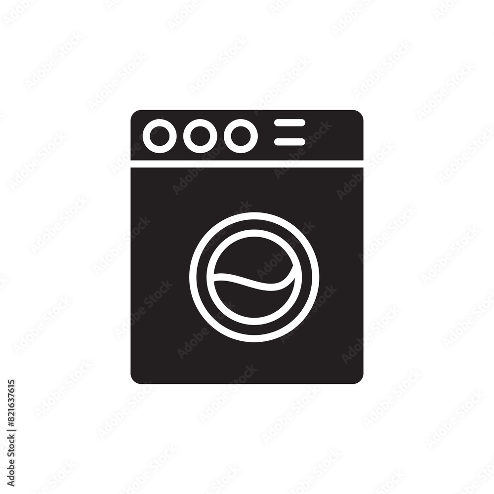 Poster washer machine vector flat black simple illustration for web and app on white background..eps